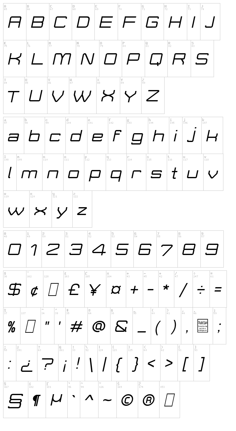 Move-X font map